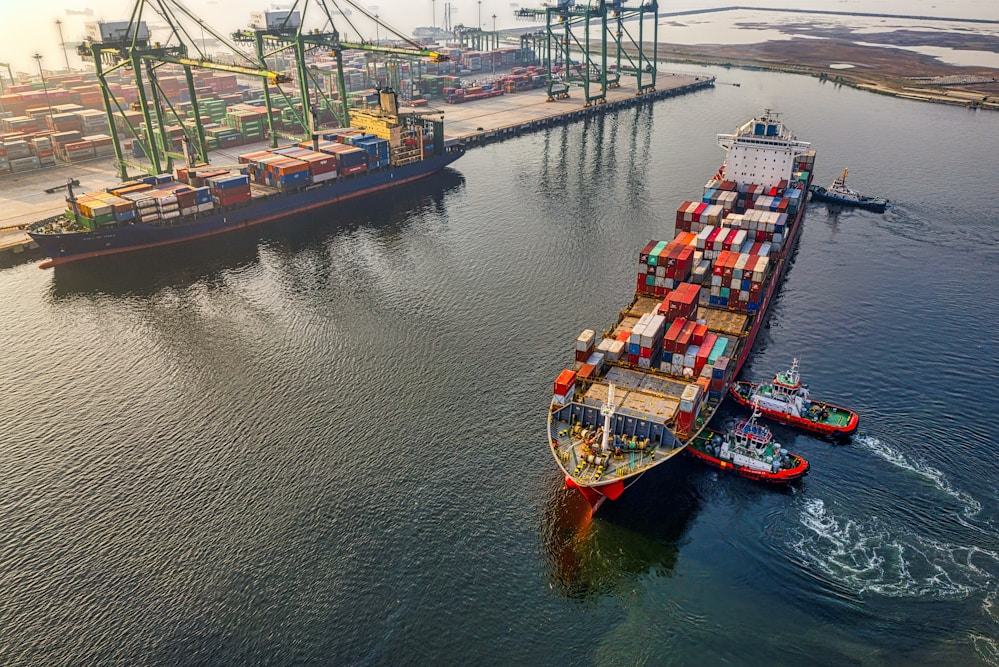 Cargo ship arriving at port